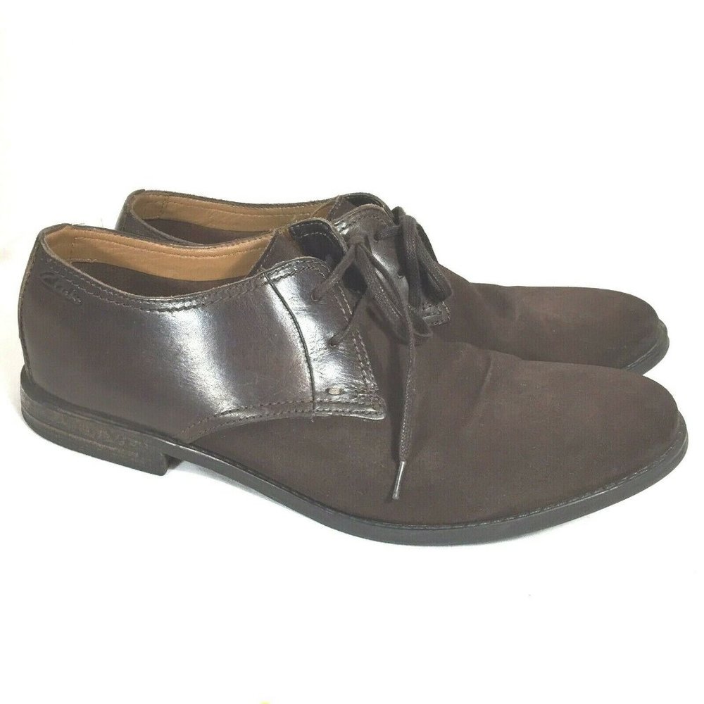 Clarks Mens Suede Leather Shoes Size 10.5 Lace Up Brown Dressy